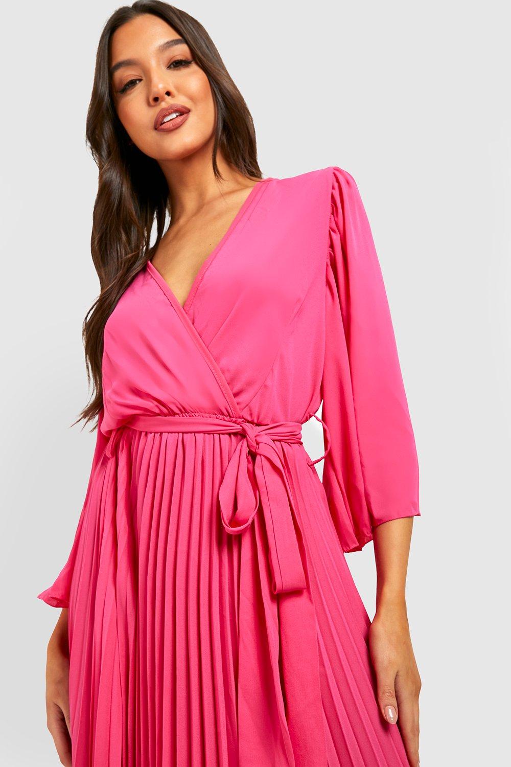 Hot pink midi outlet dress with sleeves